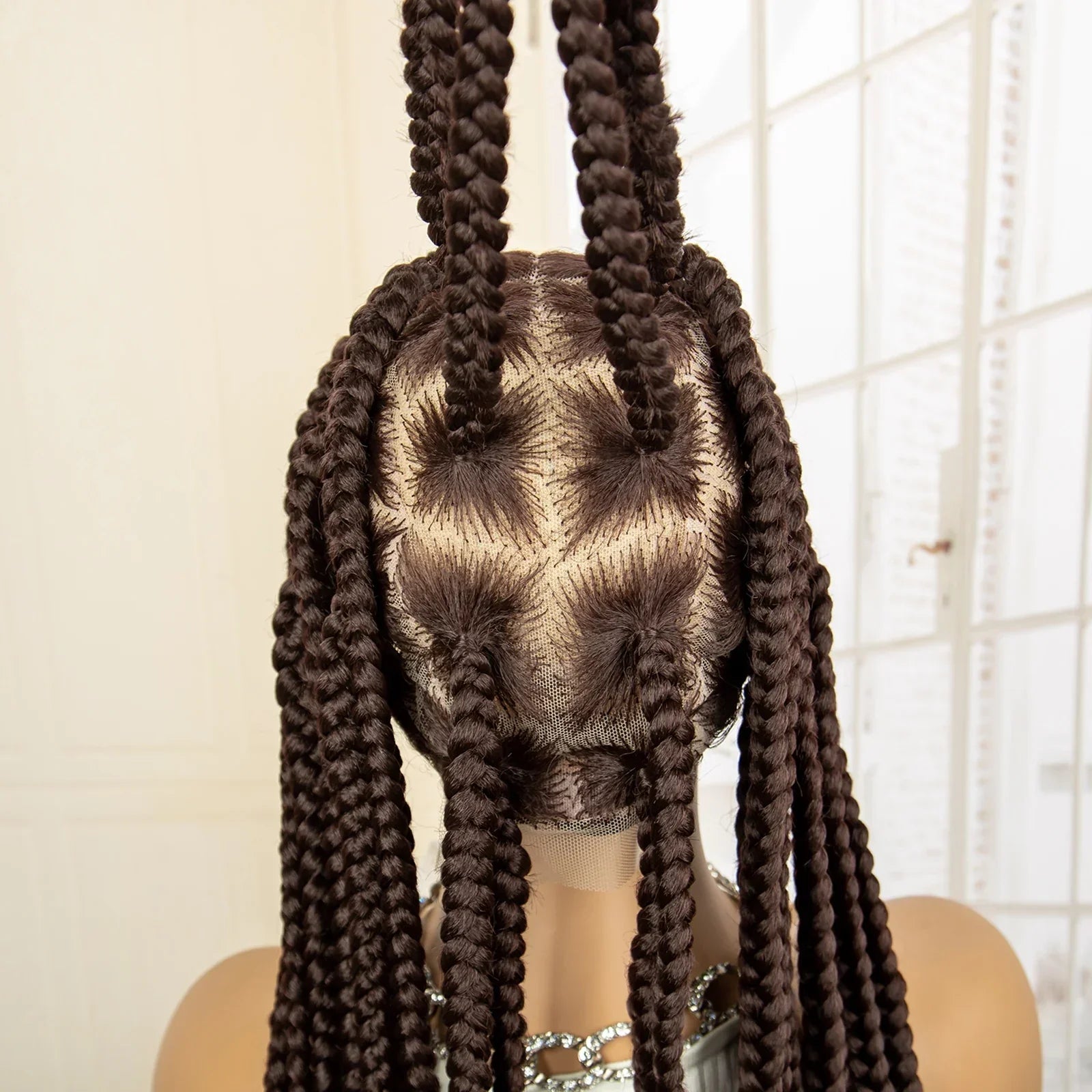 36" Big Knotless Box Braided Full Lace Wig | Cornrow Braiding Wig | Baby Hair | Synthetic Braids | For Women