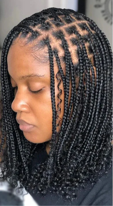 12" Boho Braided Bob Wig | 360 Lace Braided Wig | Knotless Braids | Curly Goddess Box Braid Wig