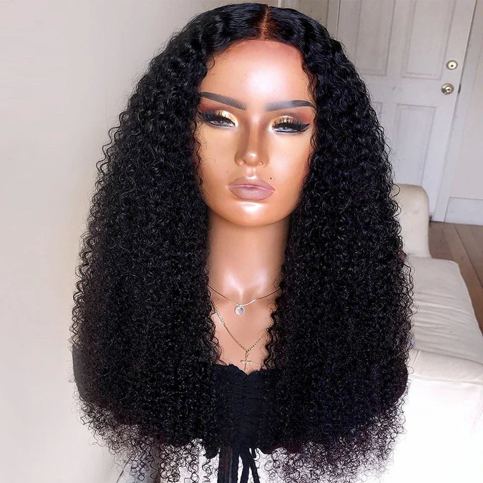 26" Black Long Kinky Curly Machine Wig | 180% Density | Heat-Friendly Daily Use Wig