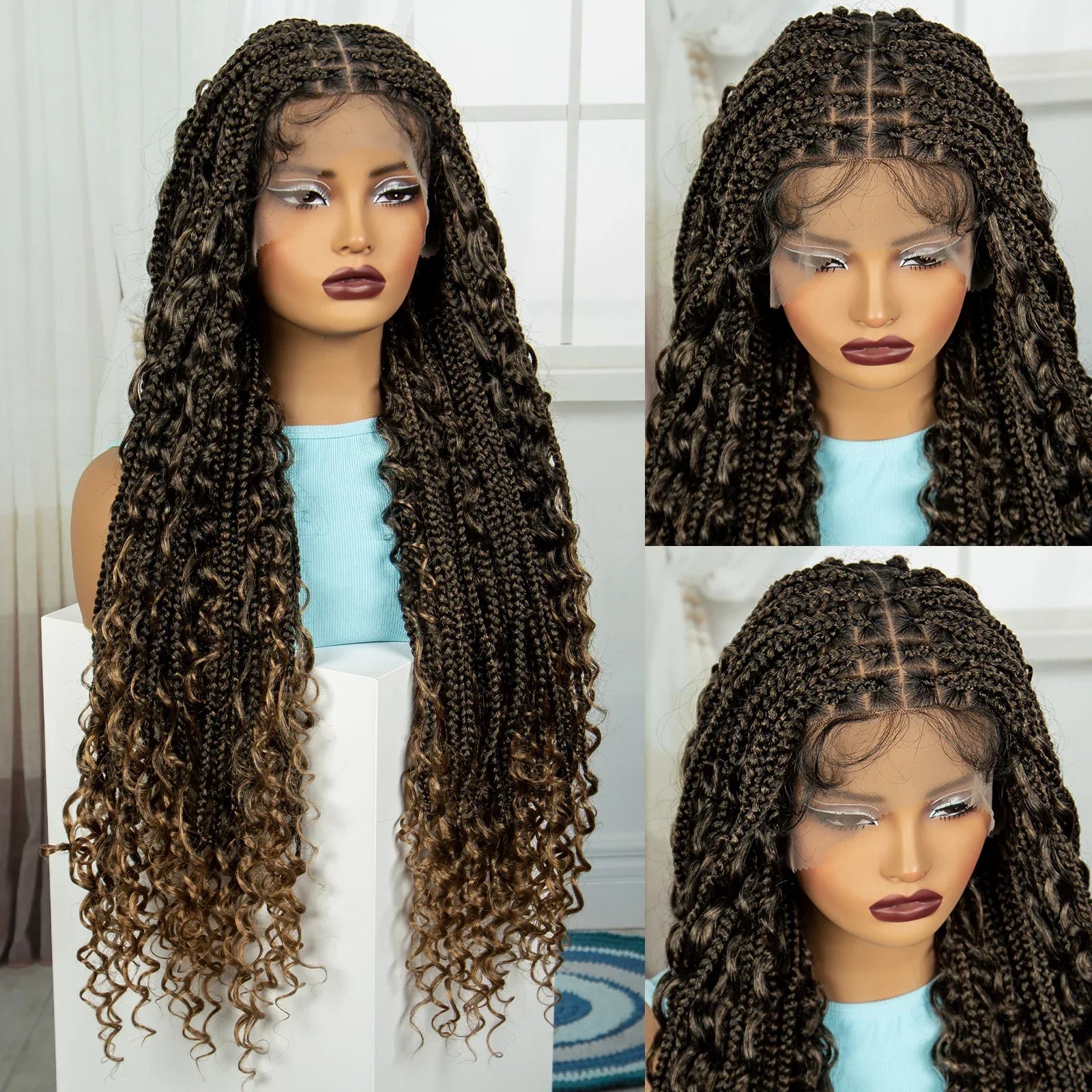 32" Boho Knotless Box Braids Wig | Curly Ends | Full Lace | Baby Hair | Synthetic Hair | Black Women