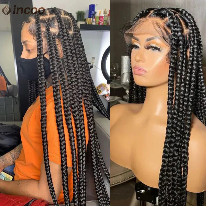 36" Jumbo Knotless Box Braided Full Lace Front Wig | Cornrows | Synthetic Braids | Black Women