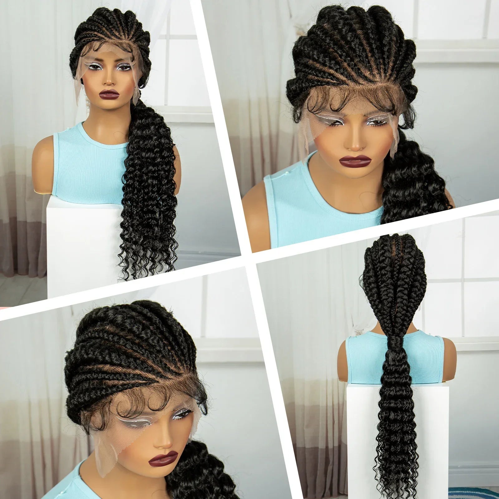 30" Cornrow Knotless Ponytail Braids Wig | Full Lace Frontal