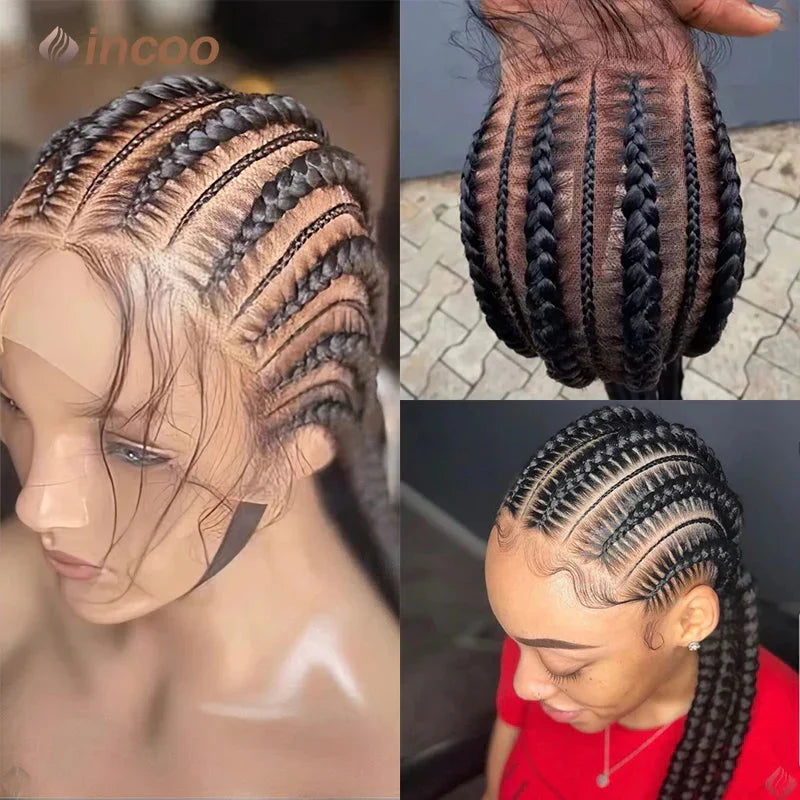 36" Jumbo Cornrow & Knotless Box Braids Wig | Full Lace | Light Brown Lace | Synthetic