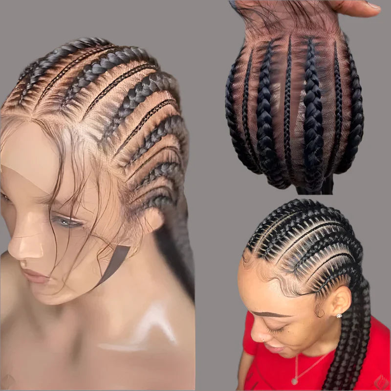 36" Jumbo Cornrow Braided Wig | Full Lace Synthetic Wig | Knotless Box Braids, Lace Frontal, Black Women