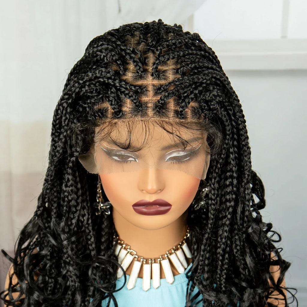 360° Full Lace Knotless Braids Wig with Wavy Ends | Baby Hair