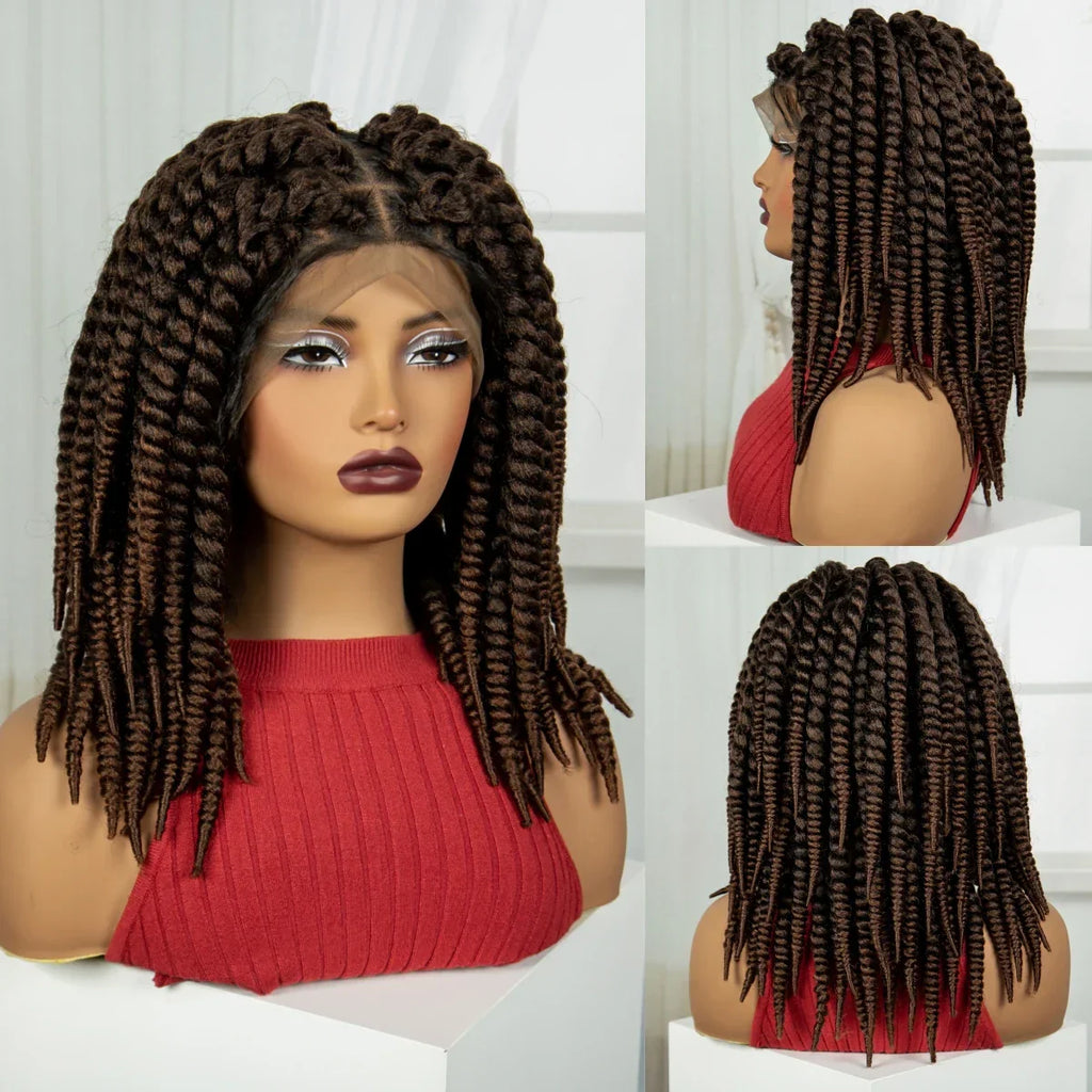 16" Knotless Box Twist Braids Wig | Full Lace | Baby Hair