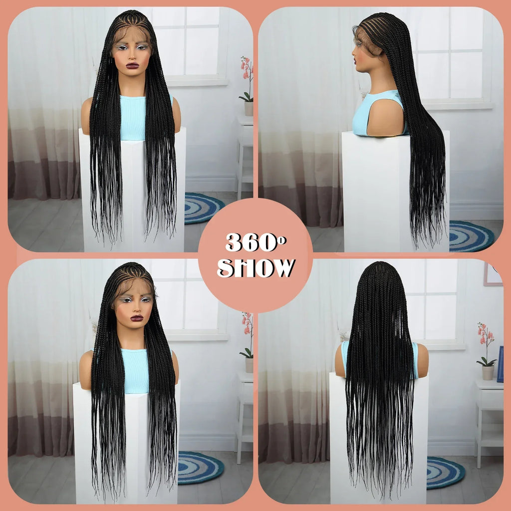 36" Natural Straight Cornrow Braids Wig | Lace Front | Baby Hair
