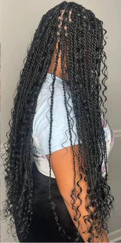32" Bohemian Twist Braided Full Lace Wig | Curly Ends | Lightweight Synthetic Braids | Black Women