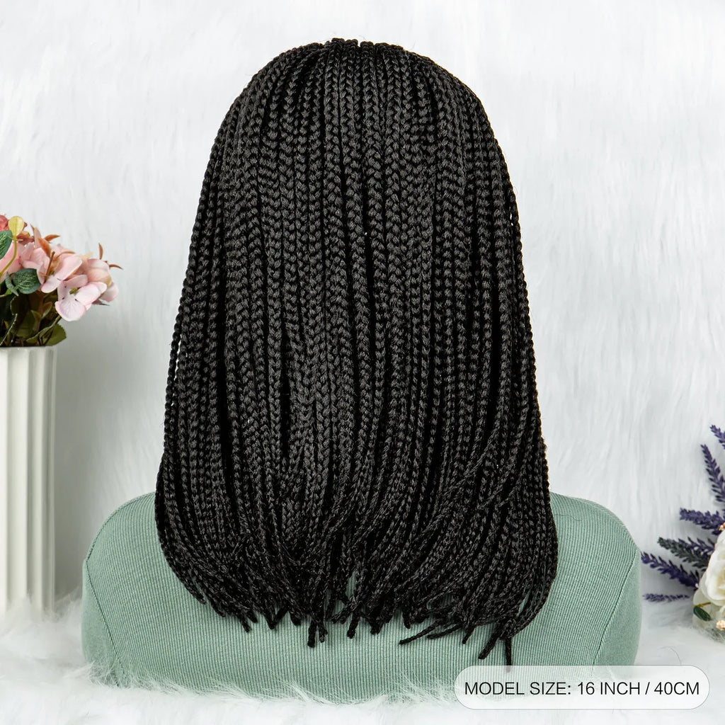 16" Short Knotless Box Braids Bob Wig | Lace Front | Afro Braided Hair