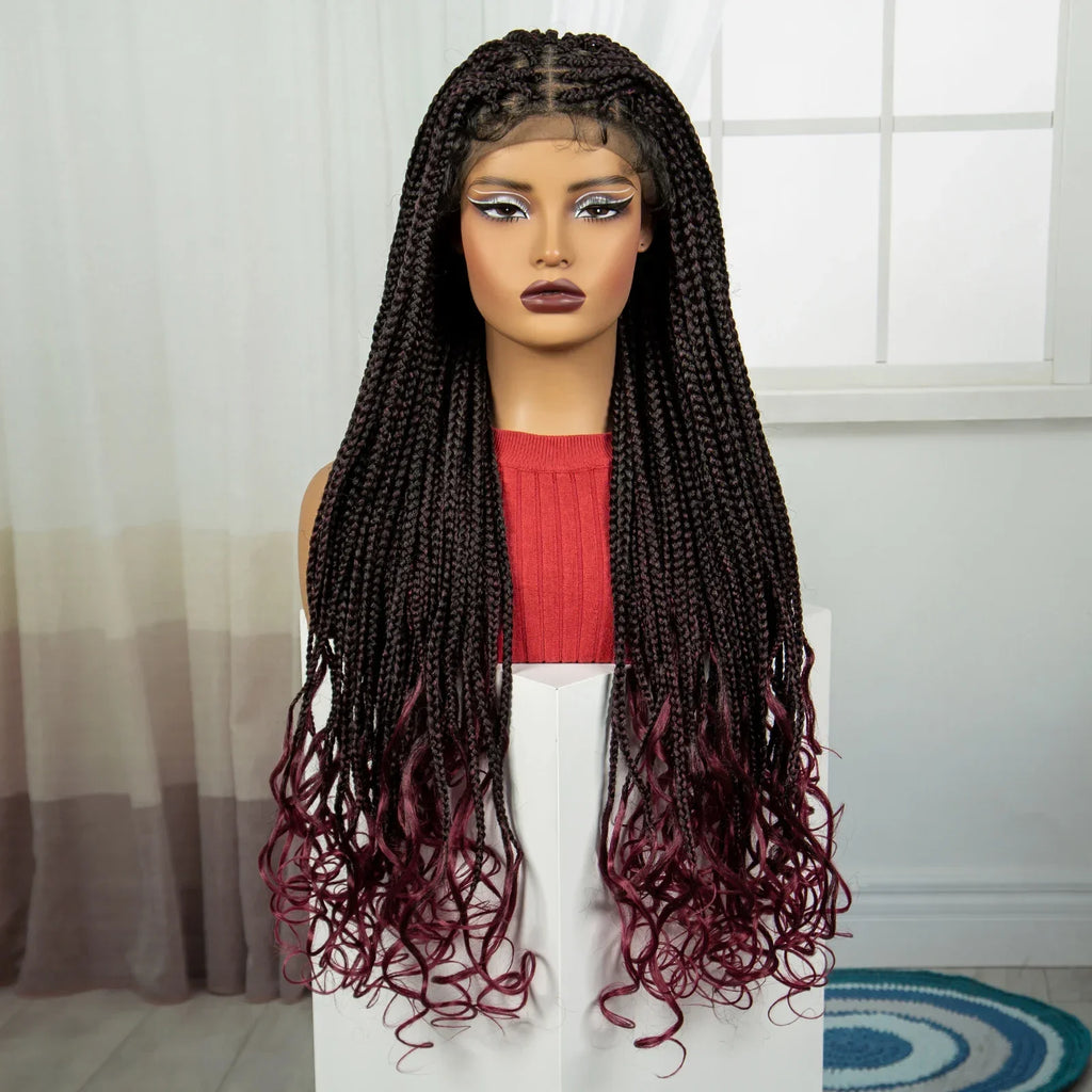 36" Knotless Box Braids Wig with Wavy Ends | Blended Braids | Lace Front