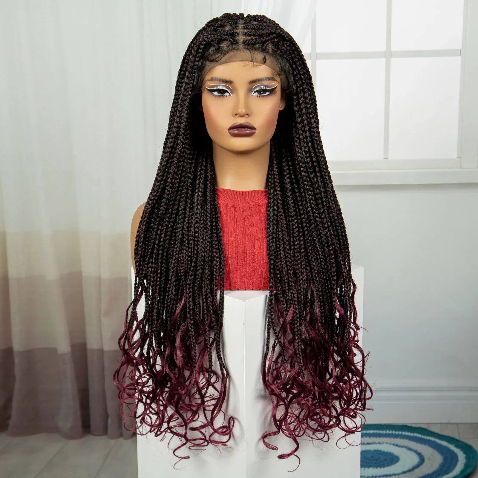 36" Knotless Box Braids Wig with Wavy Ends | Blended Braids | Lace Front