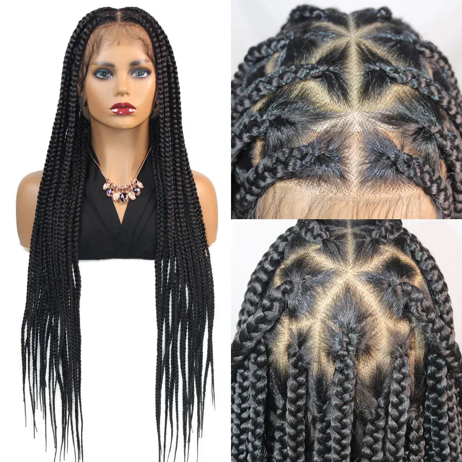 36" Knotless Box Braids Wig | Fulani Cornrows | 360 Full Lace | Baby Hair | Black Women