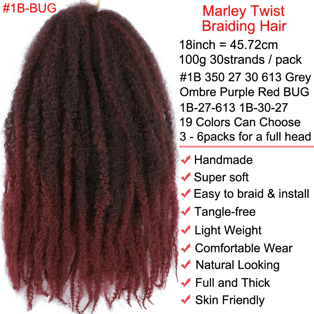 18" Marley Twist Braiding Hair | Crochet Braids | Afro Twist Kinky Hair Extensions | Ombre Colors | 30 Strands/Pack