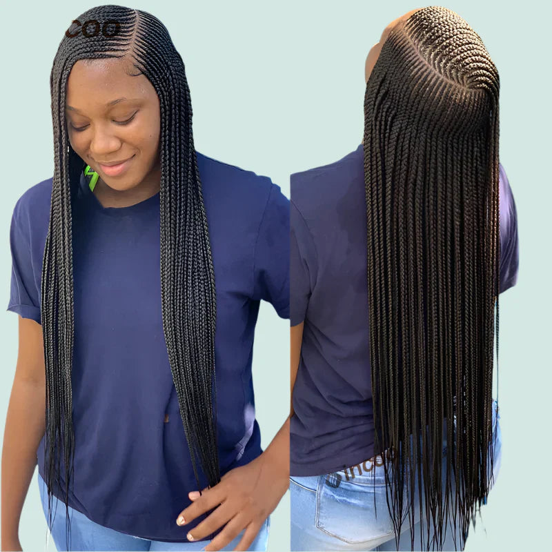 36" Long Side Part Braided Wig | Faux Locs, Box Braids & Cornrows | Full Lace Front | Synthetic Hair | Black Women
