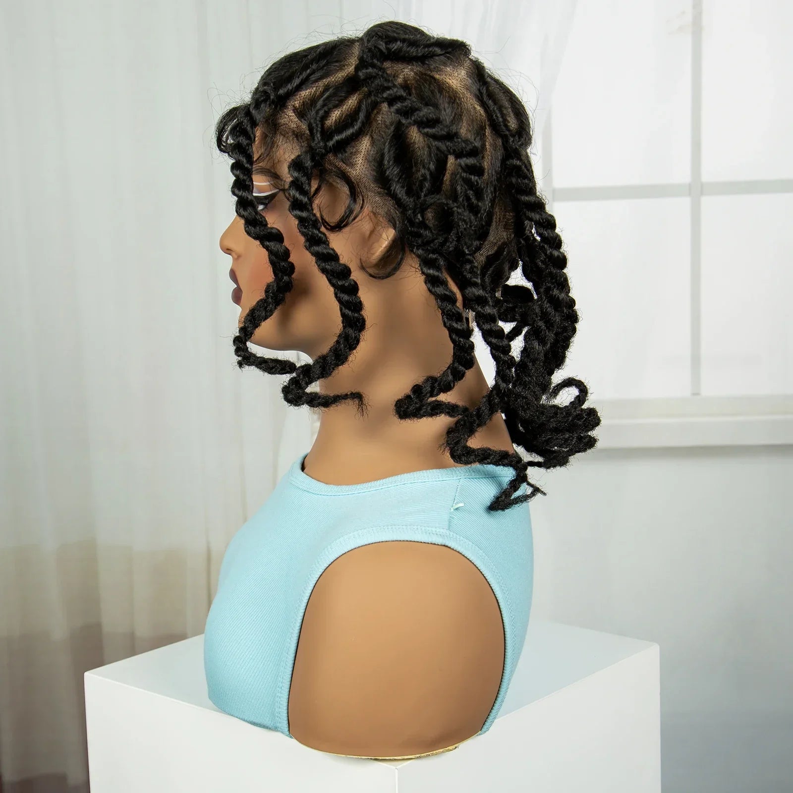 12" Natural Bantu Knotless Braids Wig | Transparent Full Lace | Baby Hair