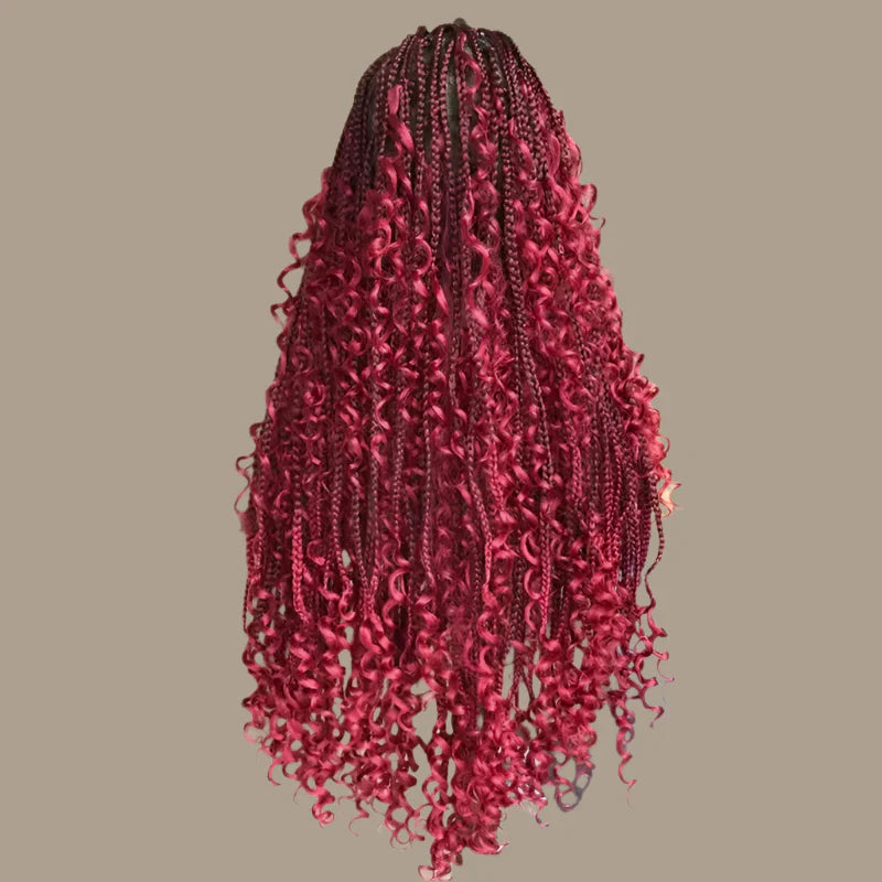 22" Curly End Box Braided Full Lace Front Wig | Goddess Locs | Bohemian Braids | Synthetic Wig