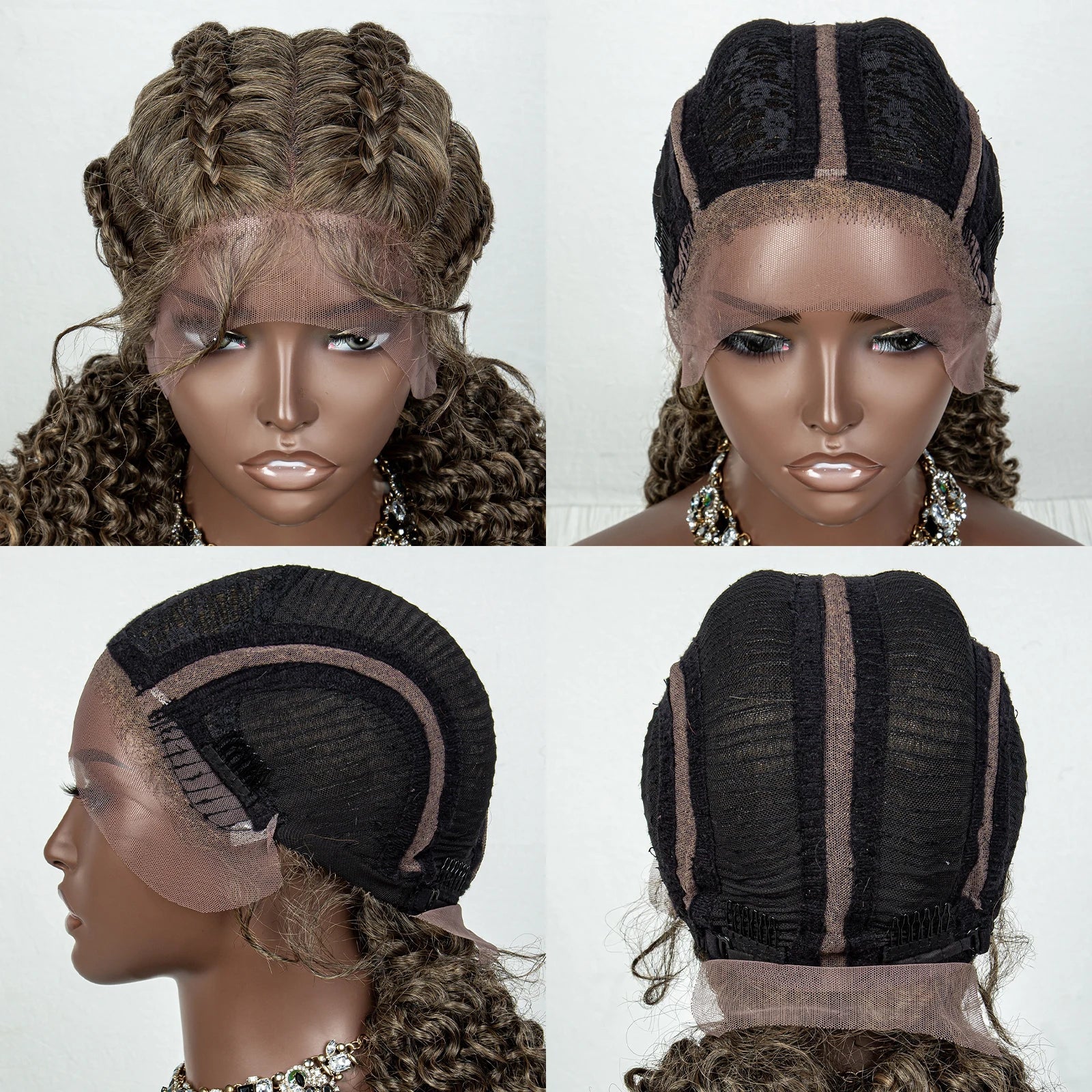 22" Box Braids Full Lace Wig | Two Curly Ponytails | Baby Hair | Synthetic Braided Wig