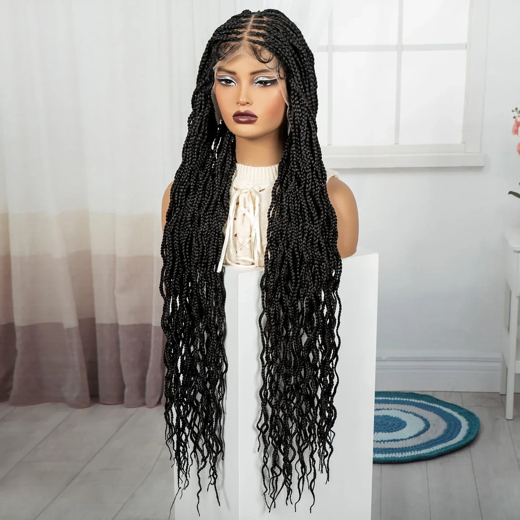36" Ginger Orange Twisted Knotless Box Braids Wig | Full Lace | Baby Hair