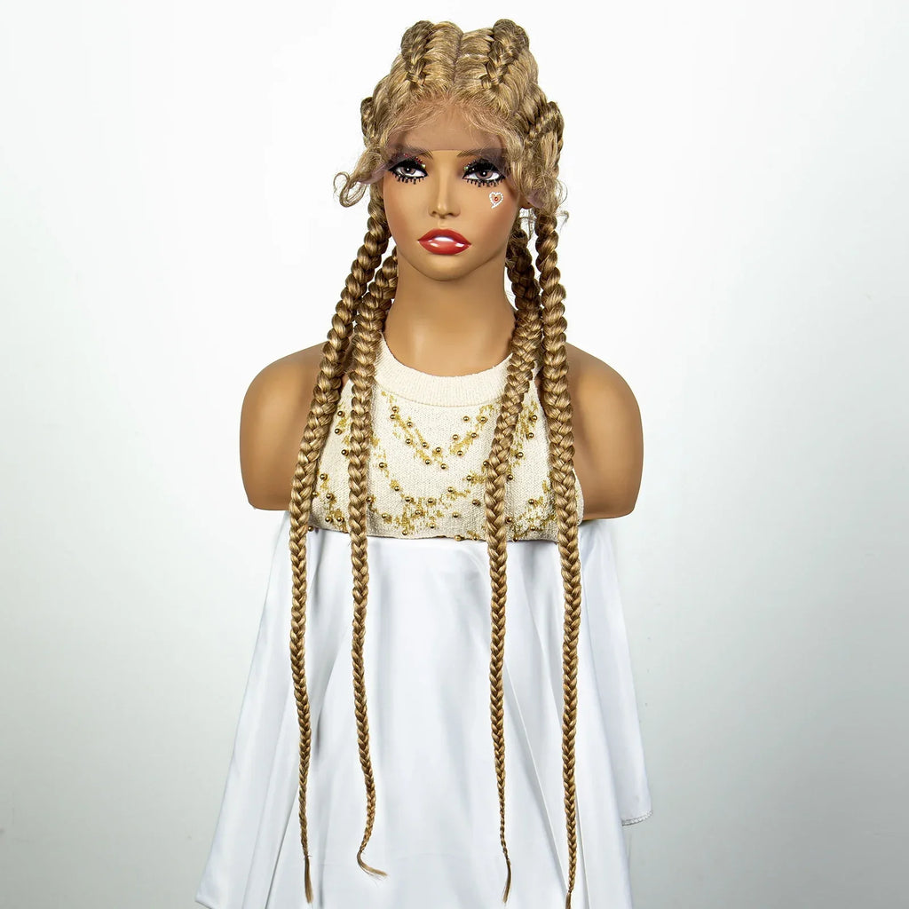 36" 27/613 Blonde Cornrow Braided Wig | Lace Frontal Box Braids | Synthetic Wig with Baby Hair for Black Women