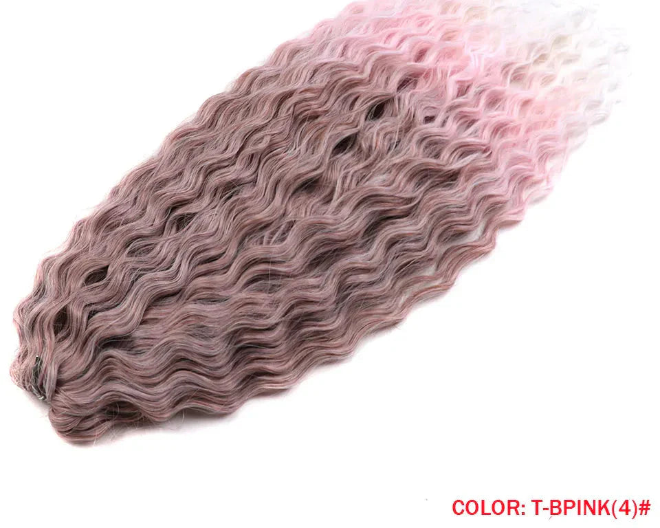 24" Water Wave Crochet Hair | Ombre Blonde Brown | Curly Twist Braids | Synthetic Braiding Hair Extensions | 60 Strands