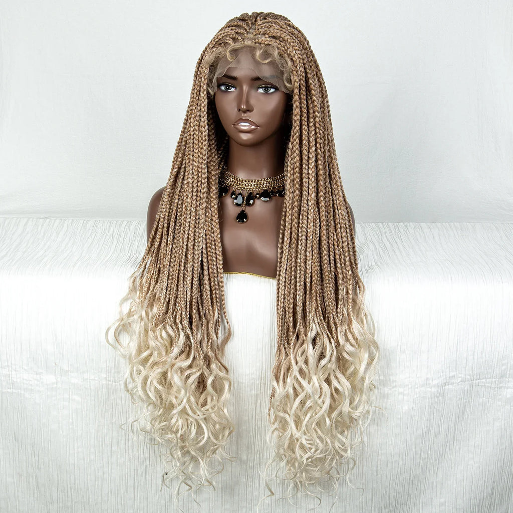 36" 613 Blonde Braided Wig | Lace Front | Baby Hair | Colored Braids