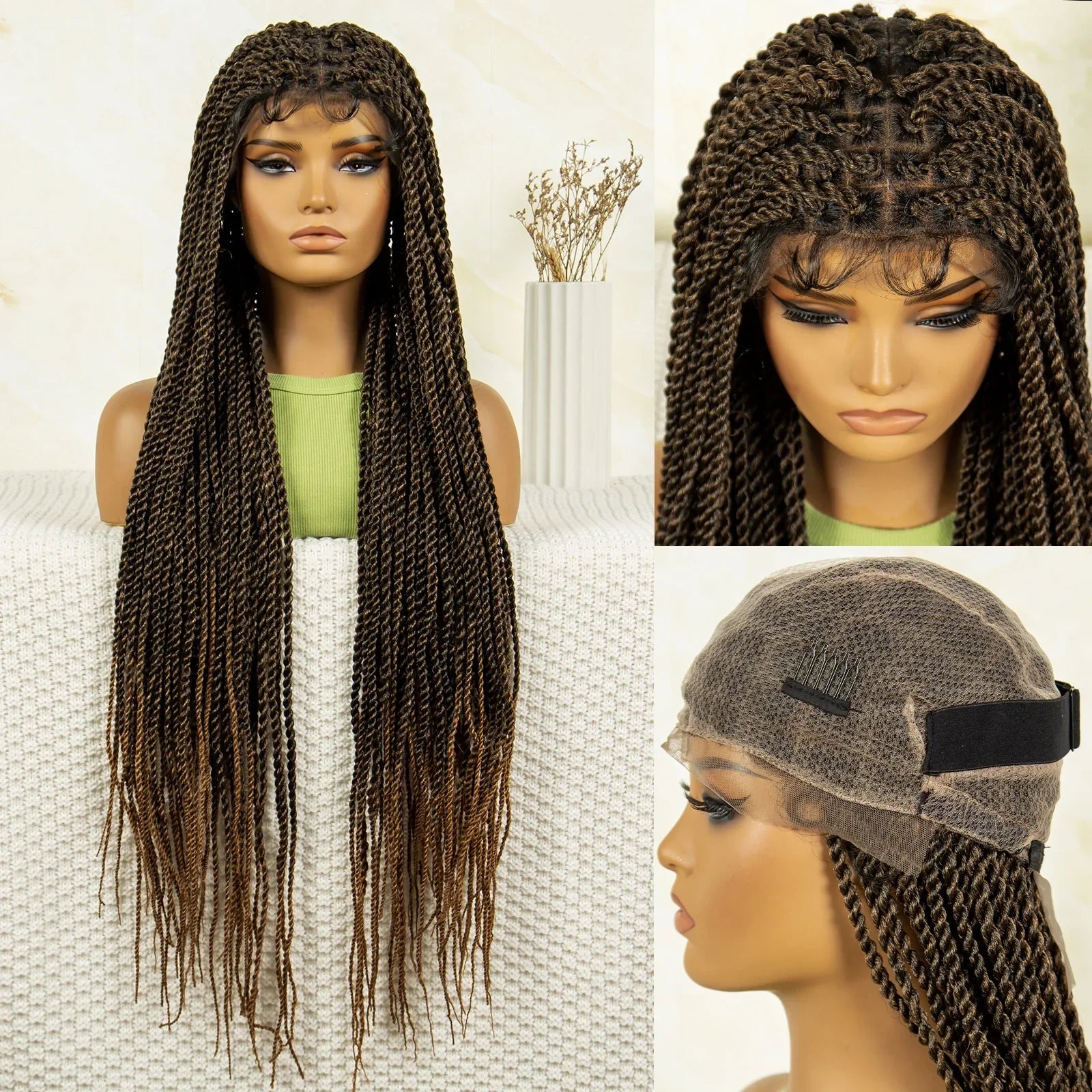 40" 360° HD Full Lace Knotless Twist Braids Wig | Blended Long Box Braids