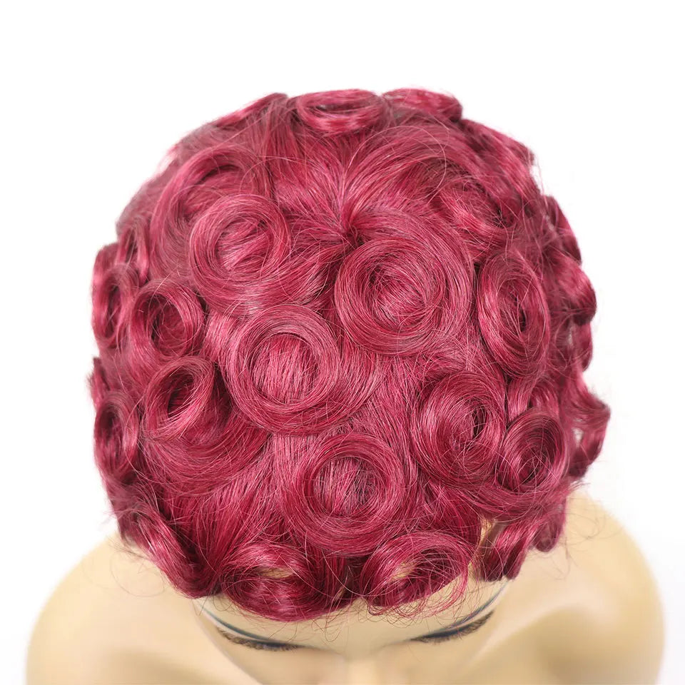99J Burgundy & Natural Black Pixie Cut Wig | 150% Density Glueless Remy Human Hair Bob