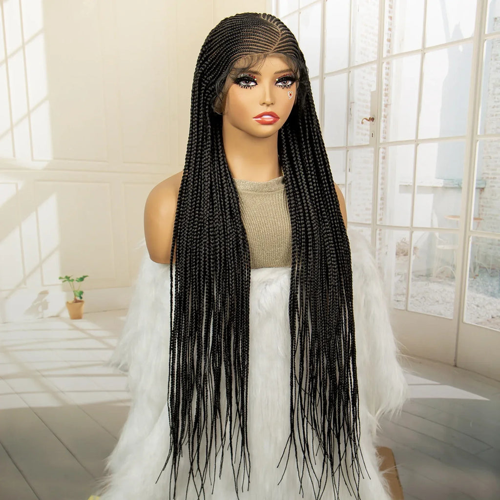 36" Full Lace Afro Cornrow Wig | Knotless Box Braids | Kanekalon Hair | For Black Women