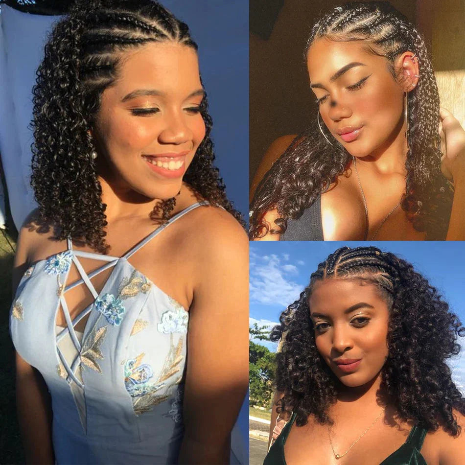 16" Human Hair Bob Braid Wig | Afro Kinky Curly | 250% Density | Remy Hair | Lace Front