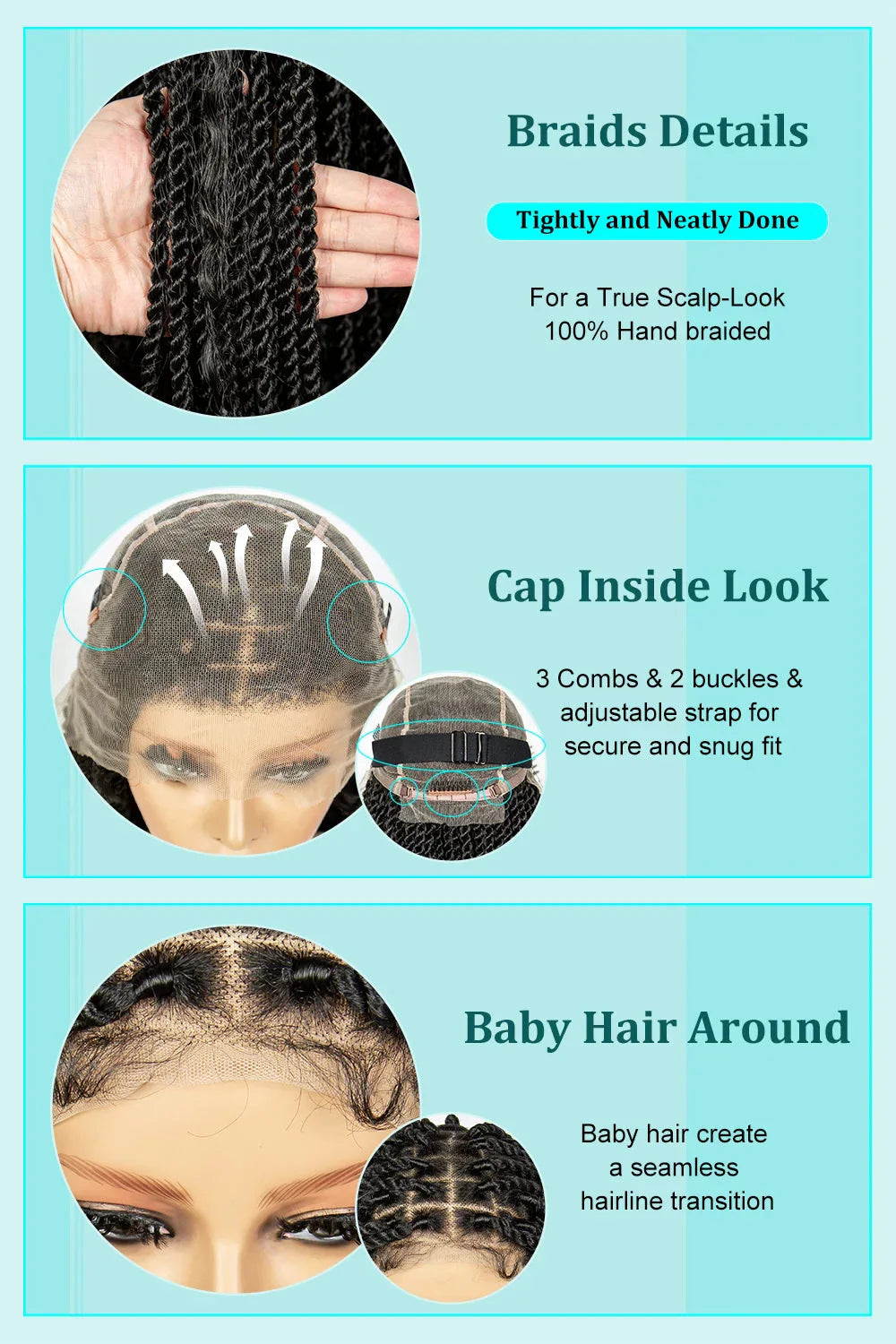 36" Long Island Twist Braided Wig - Knotless Synthetic Full Lace with Baby Hair