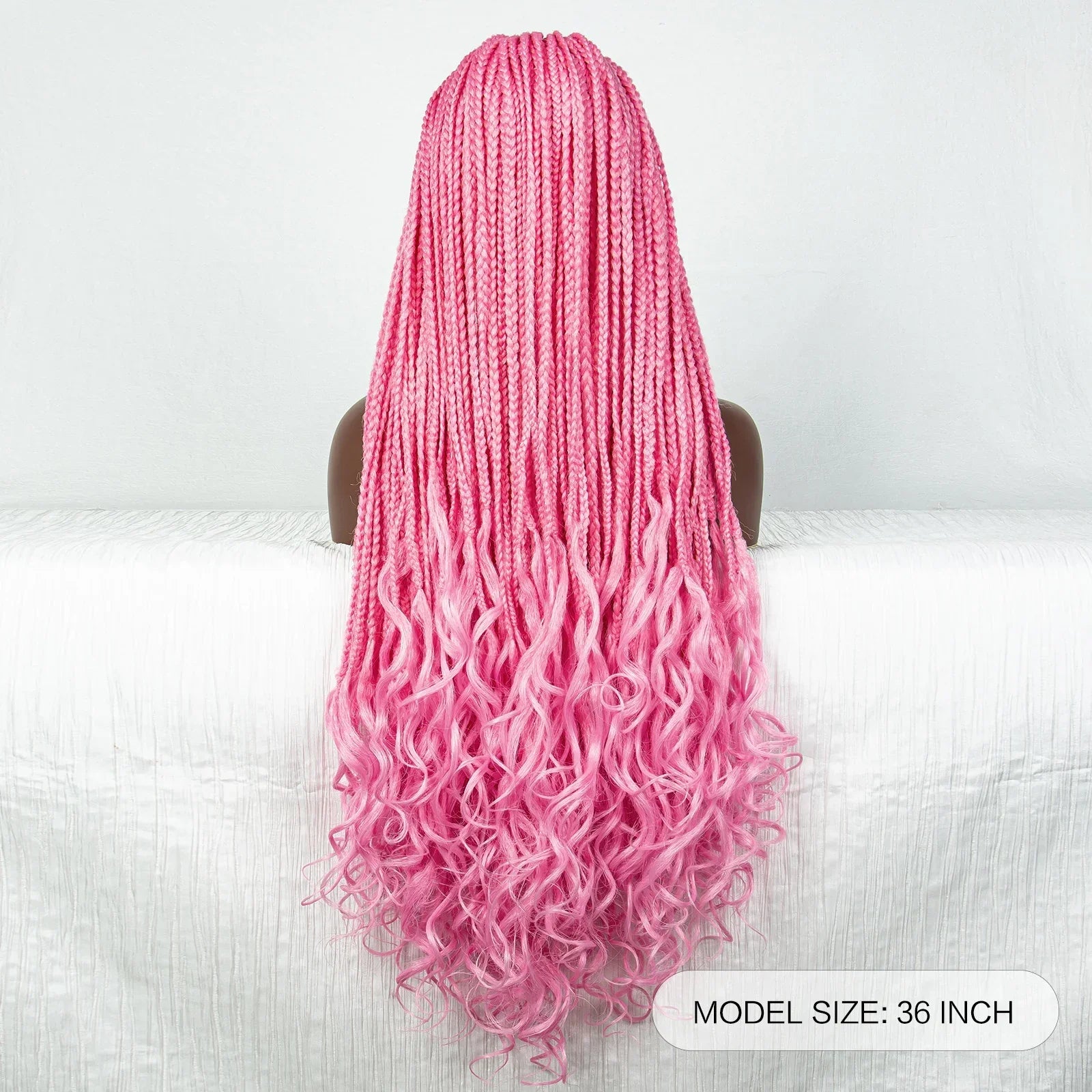 36" Pink & 613 Blonde Braided Wig | Water Wave Ends | Lace Front | Baby Hair