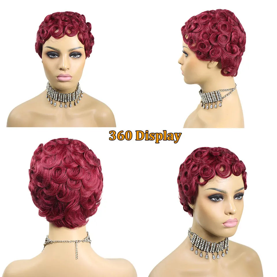 99J Burgundy & Natural Black Pixie Cut Wig | 150% Density Glueless Remy Human Hair Bob