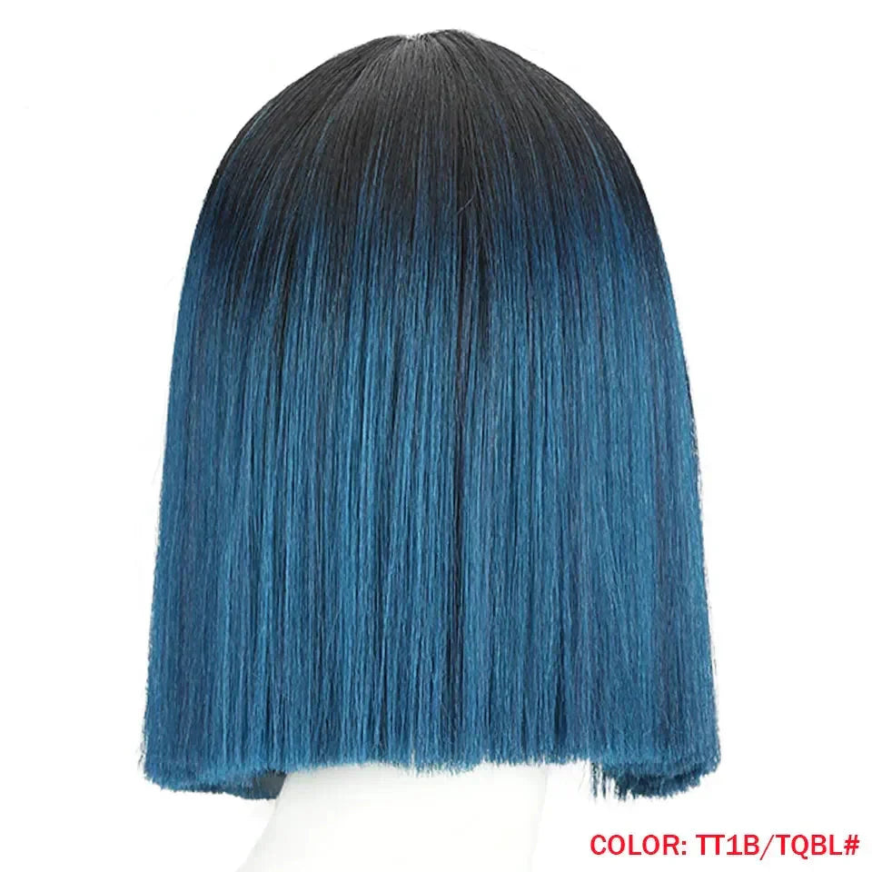 10 Inch Ombre Brown Straight Short Bob Wig | Synthetic Lace Front Wigs for Women (Heat Resistant Fiber, Cosplay & Daily Use)