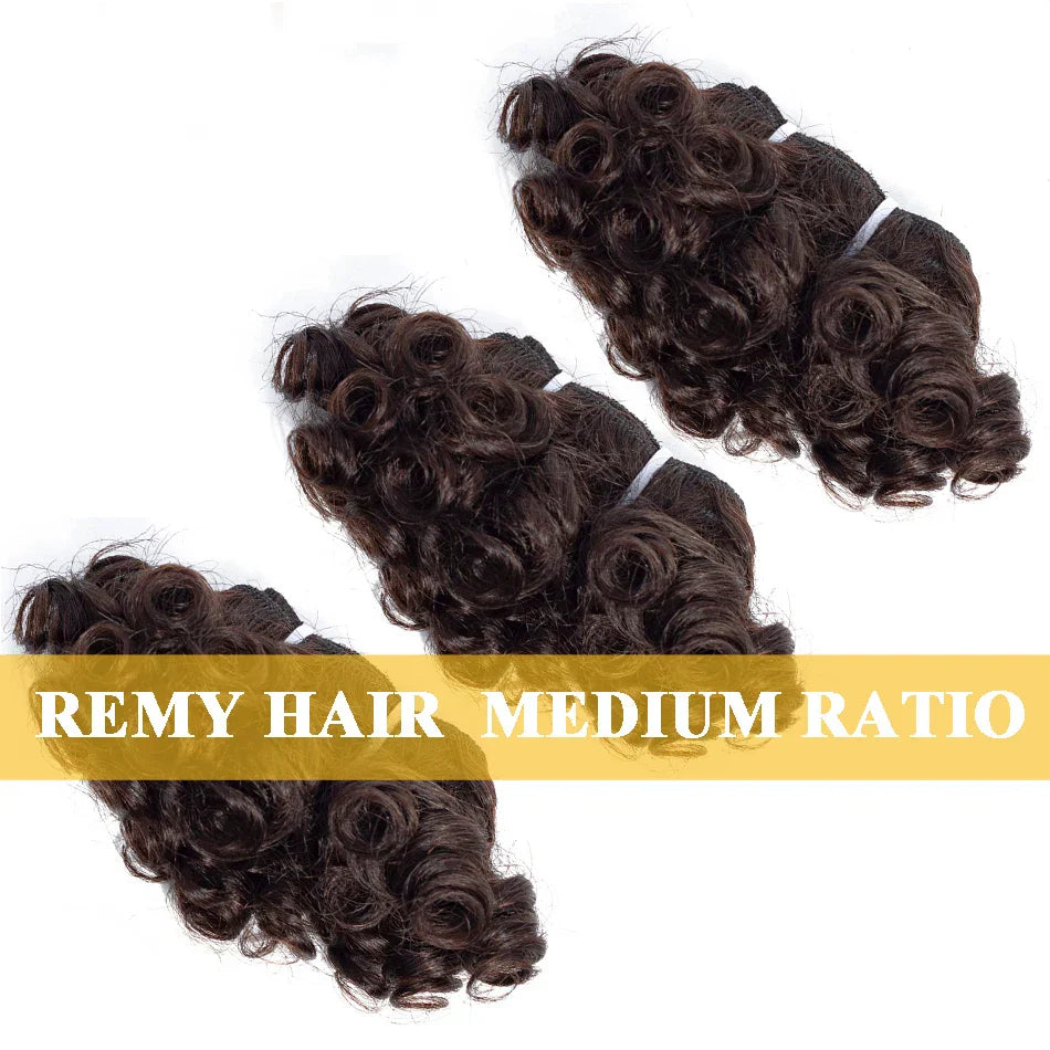 6" Bouncy Curly Indian Remy Hair Bundles | Double Drawn | Natural Black & Brown | Sew-In Extensions