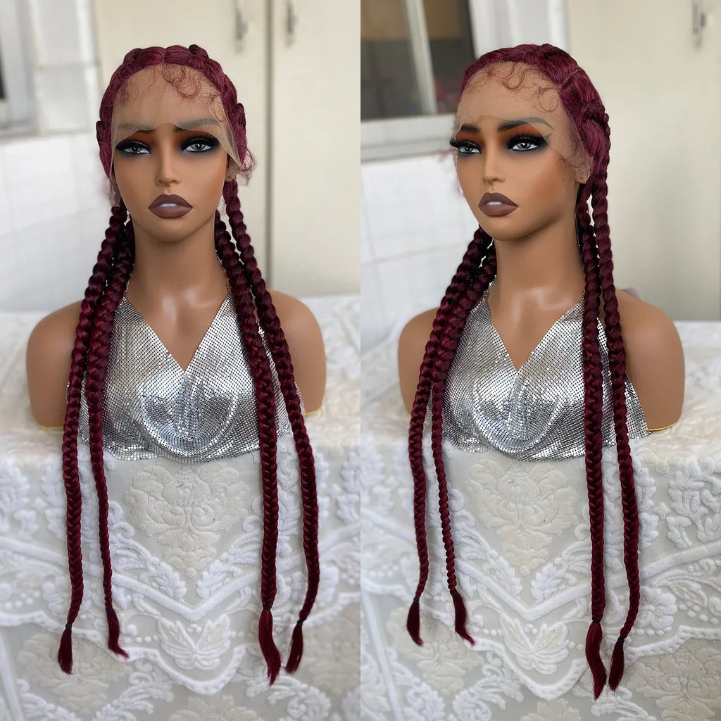 32 Inch Senegalese Twist Lace Front Wig | 4 Twist Cornrow | With Baby Hair | Synthetic Crochet Braids