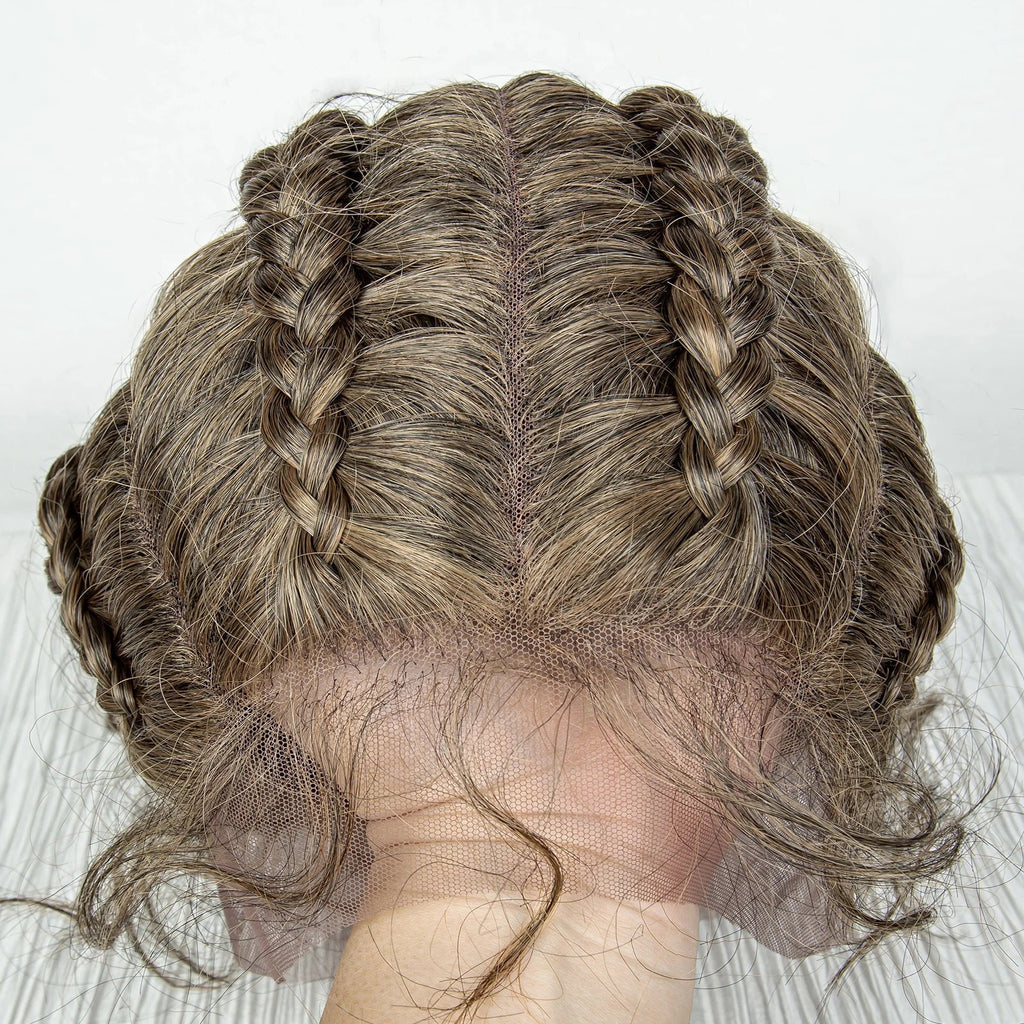 22" Box Braids Full Lace Wig | Two Curly Ponytails | Baby Hair | Synthetic Braided Wig
