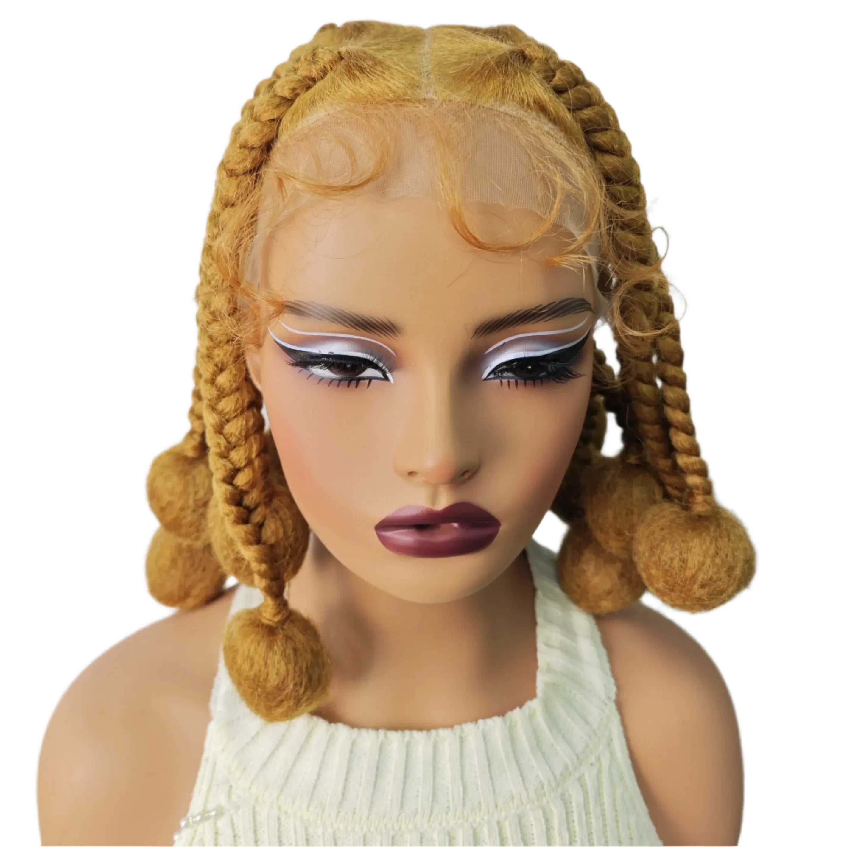 12" Ginger Orange Knotless Box Braiding Wig | Transparent Lace Front Synthetic Hair with Baby Hair