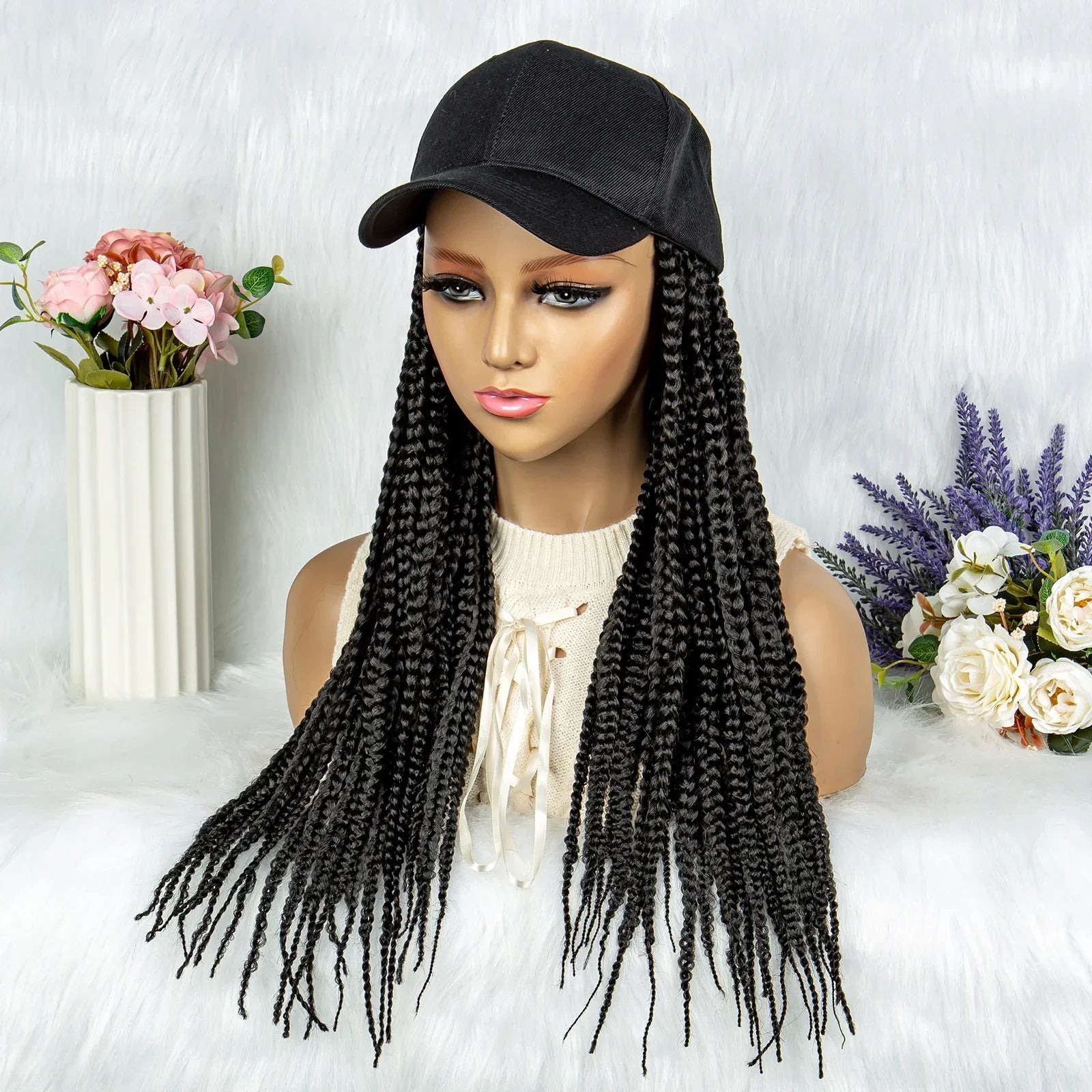 20" Box Braids Baseball Cap Wig | Afro Black Women | Adjustable Hat Wig