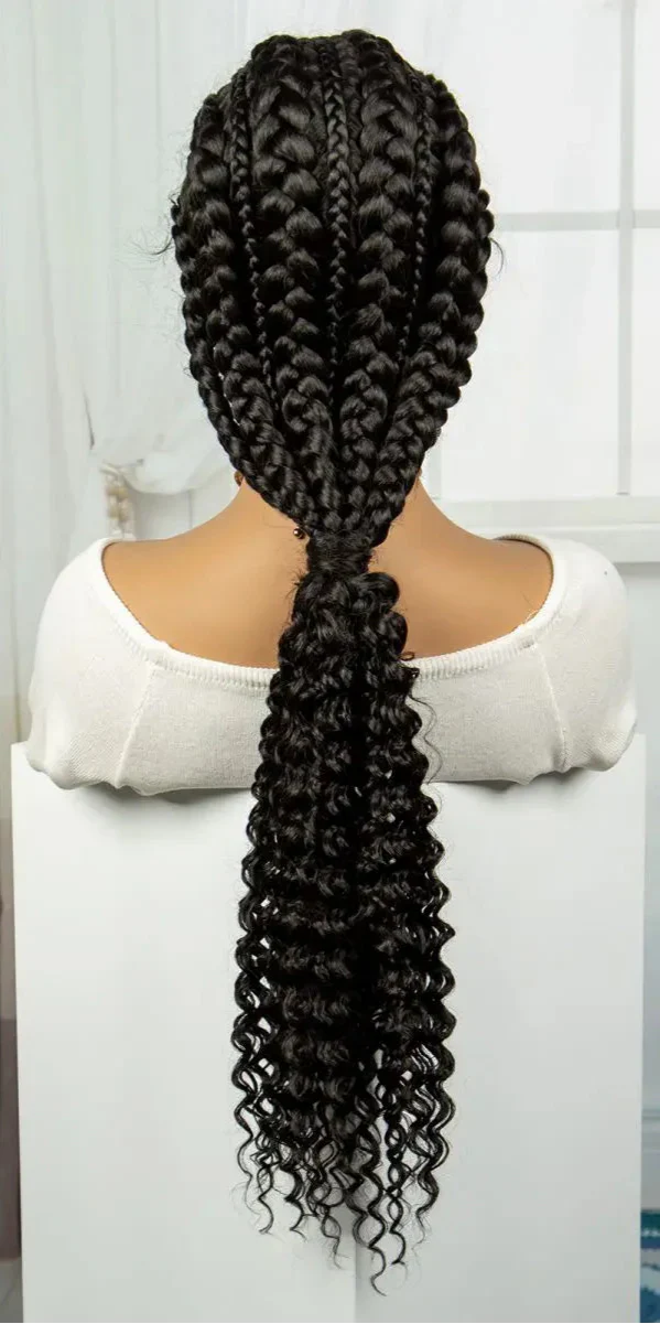 28" Blonde Knotless Cornrow Braids Wig with Curly Ends | Lace Frontal | Baby Hair