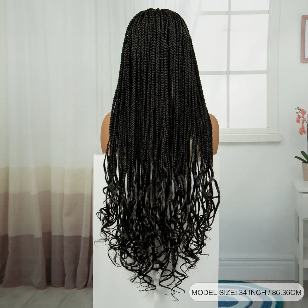 34" HD Boho Box Braids Wig | Curly Ends | Full Lace | Baby Hair