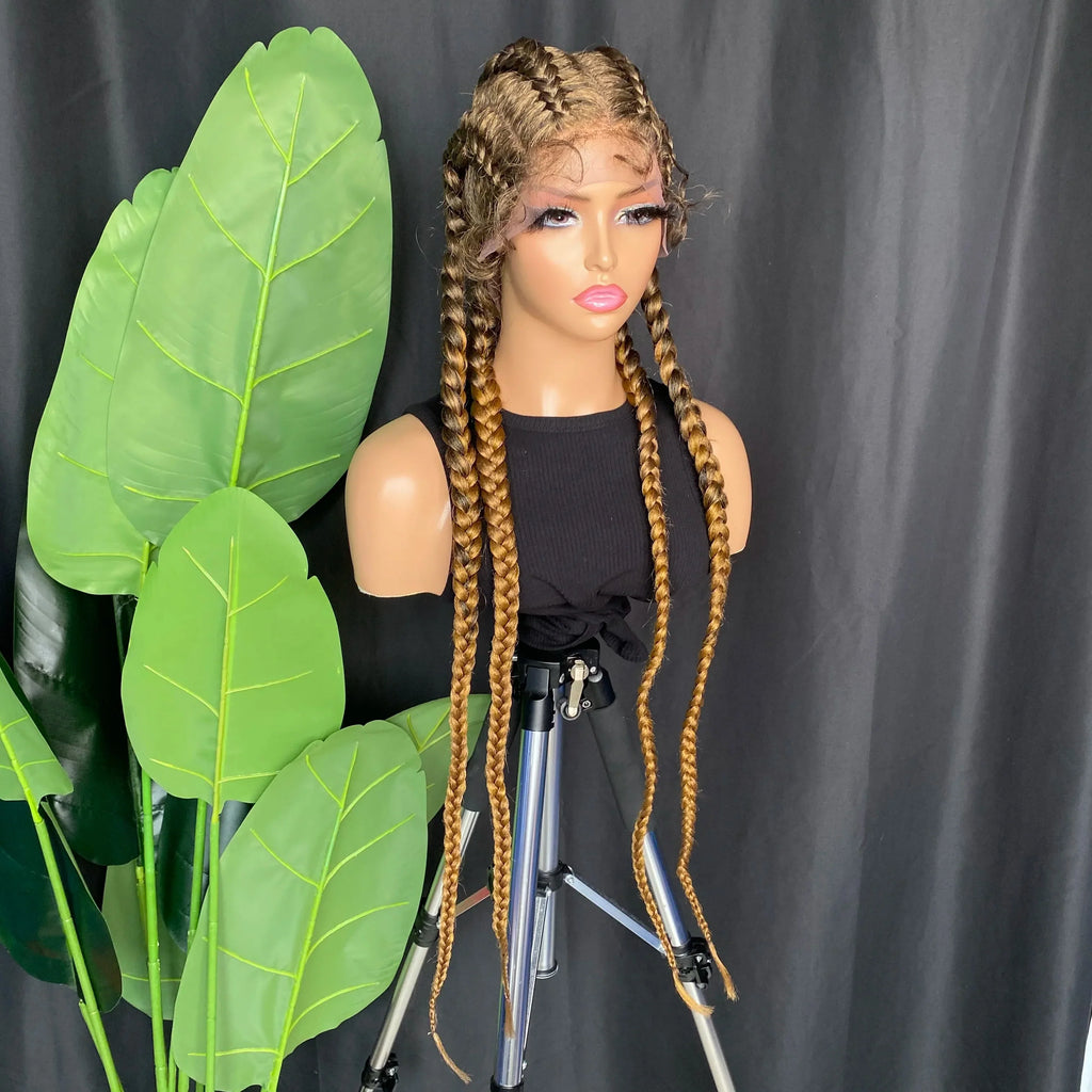 34" Blonde 4x Braids Wig | Double Dutch Cornrows & Twist Braids | Baby Hair | Synthetic