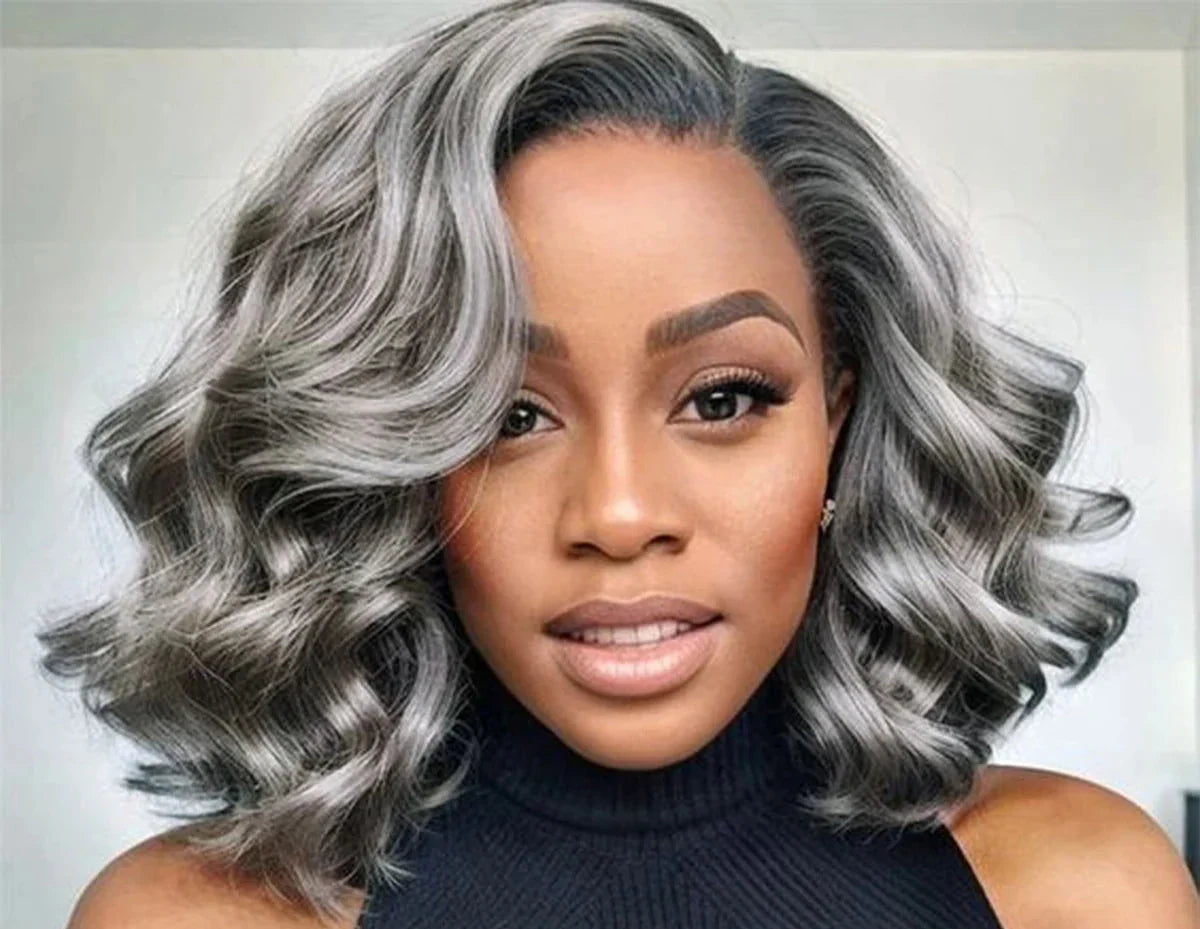 10 Inch Salt & Pepper Body Wave Short Bob Wig | 5x5 Glueless Closure Wig Human Hair (Transparent Lace Frontal for Black Women)