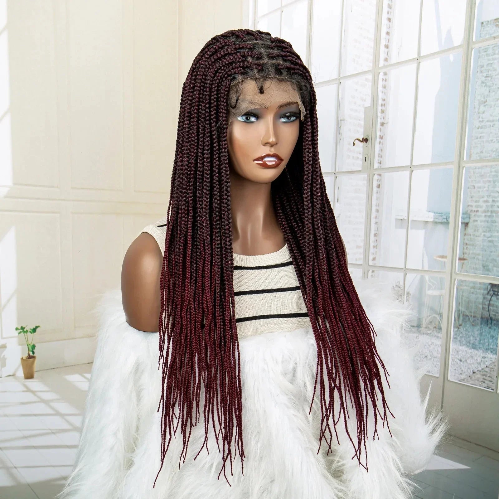 24" Full Lace Knotless Box Braided Wig | Lace Frontal Cornrow Braids | Baby Hair Synthetic Wig for Women