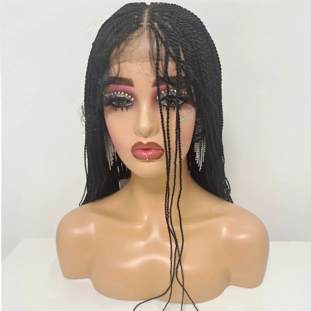28" Micro Twist Braiding Lace Wig | Senegalese Twist Style | Transparent Lace Front Wig | Kanekalon Hair