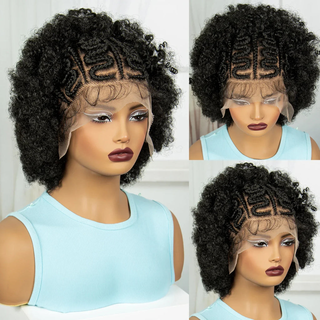Afro Kinky Curly Cornrow Braids Wig | Transparent Full Lace | Baby Hair
