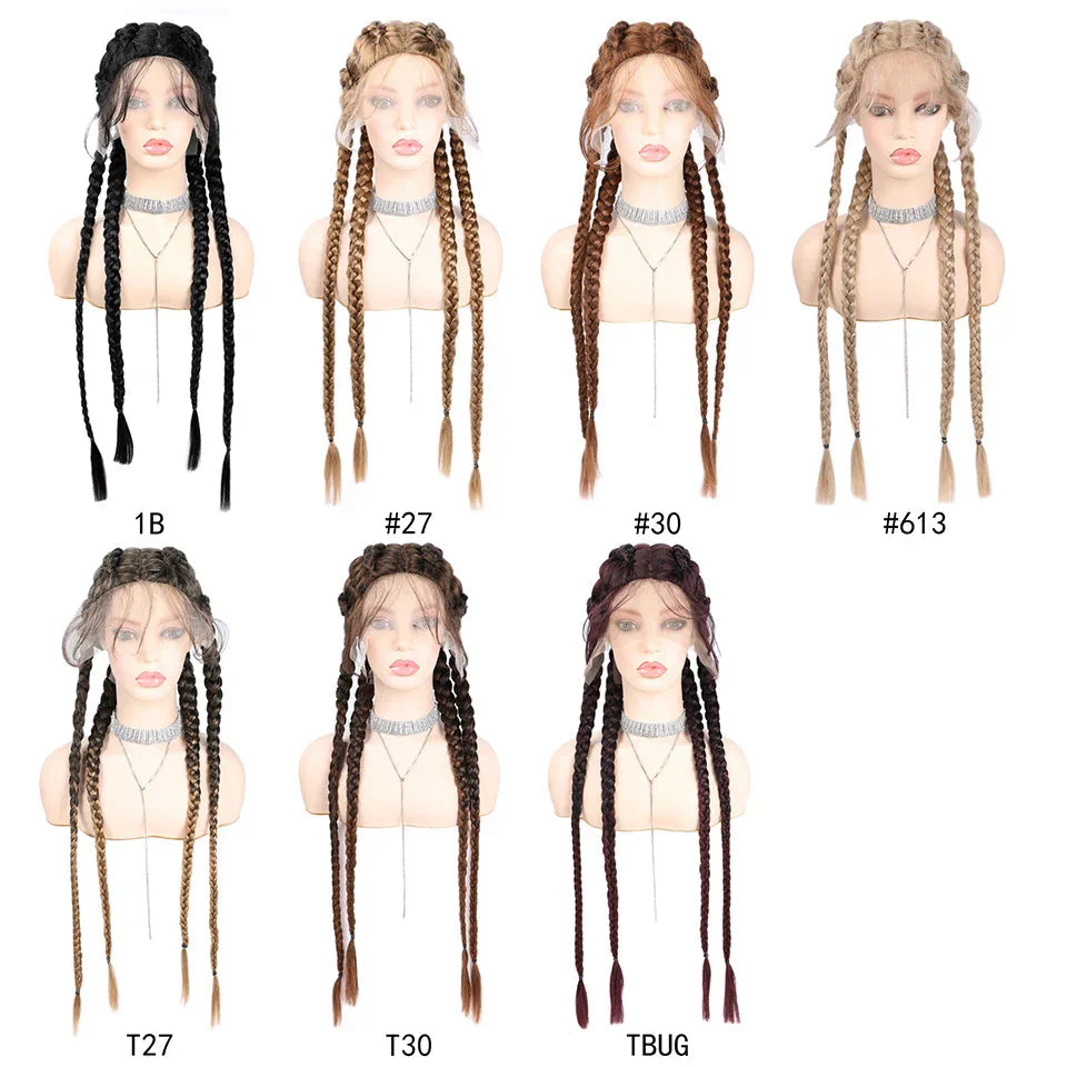 32" Hand-Made Knotless Box Braided Lace Front Wig | French Braid | Baby Hair | Glueless Synthetic Wig