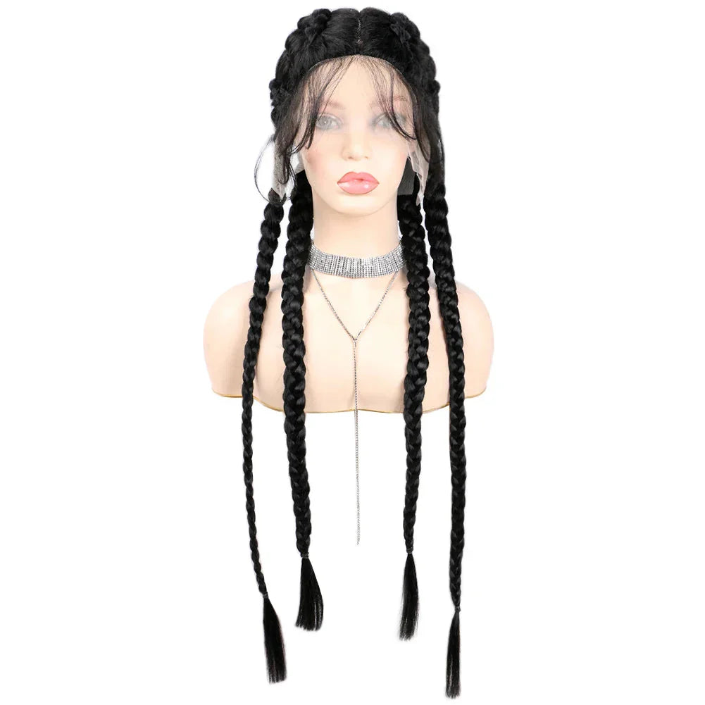 32" Hand-Made Knotless Box Braided Lace Front Wig | French Braid | Baby Hair | Glueless Synthetic Wig