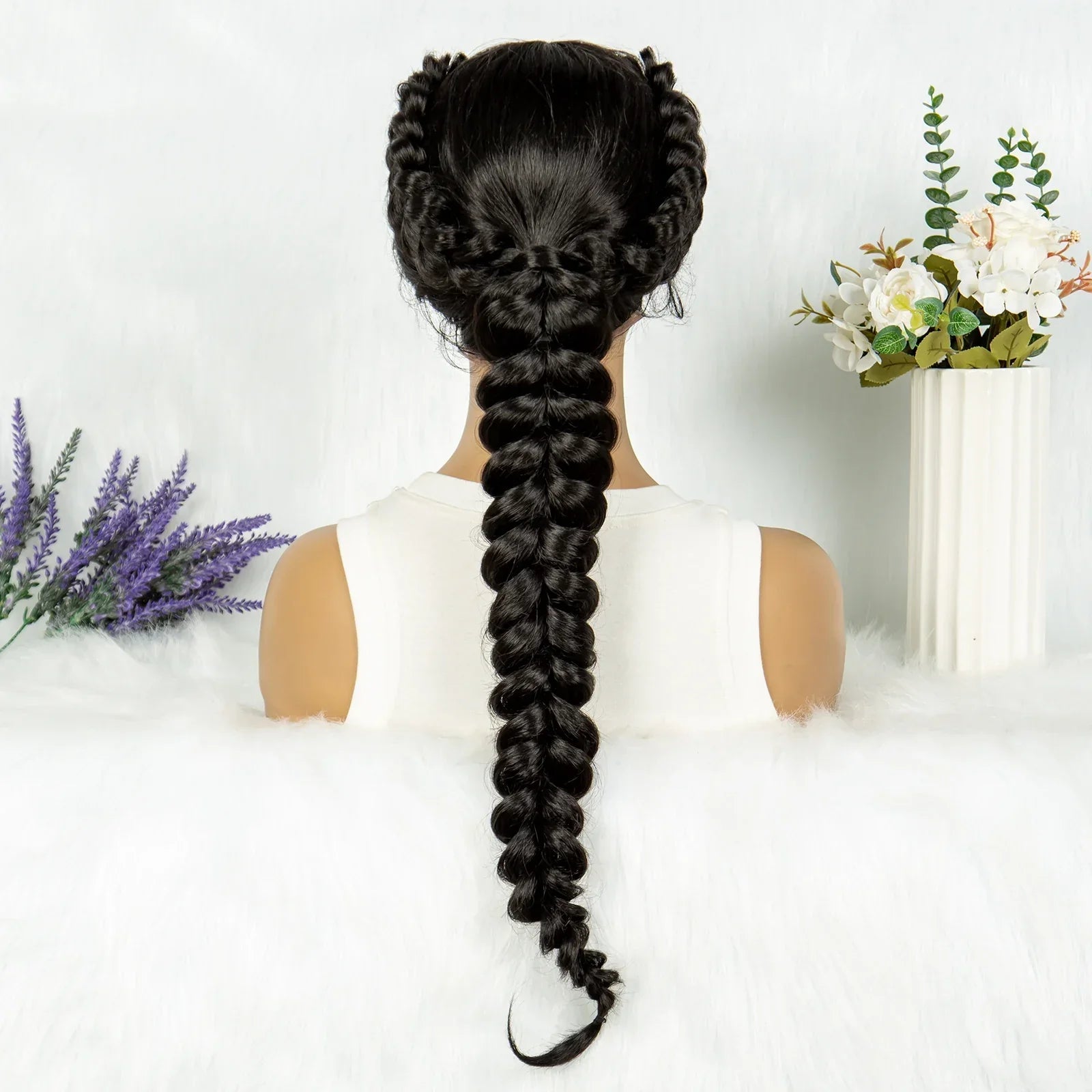 13x4 Lace Front Braided Wig | Kinky Curly Ends | Synthetic Africa Wig with Baby Hair for Black Women