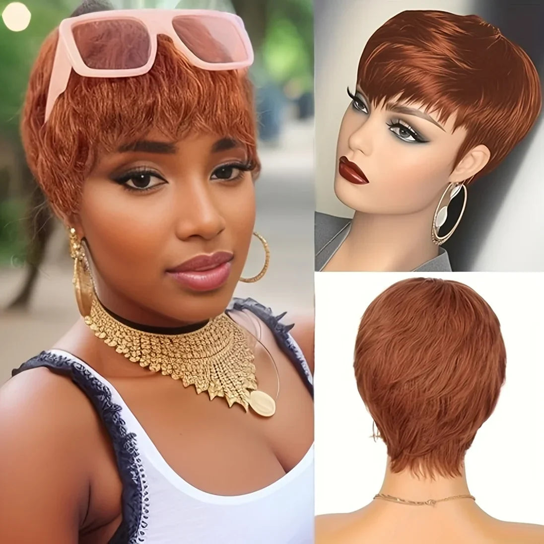 6 Inch Short Pixie Cut Straight Wig | 100% Human Hair for Women (Machine Made, Pre-Styled Bangs, Tangle-Free, Natural Hairline)