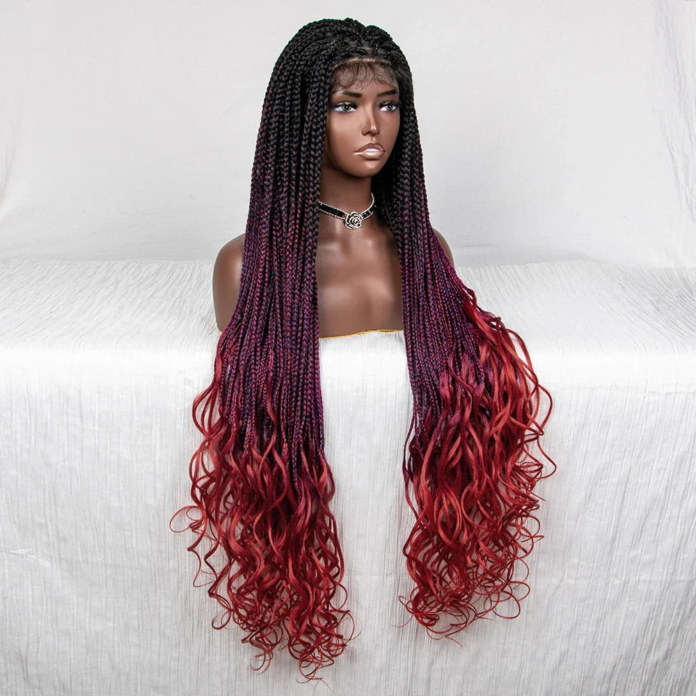36" Water Wave Braided Wig | Lace Front | Baby Hair | Long Braids